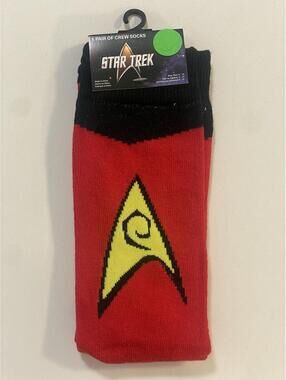 Star Trek The Original Red Shirt Uniform Novelty Crew Socks Sz 6-12 Rare New
